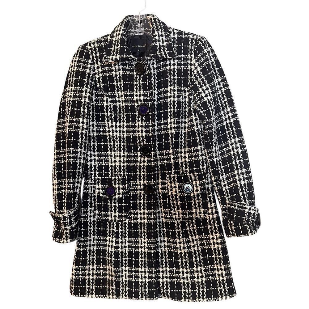 Poetry Clothing Women’s Sz Sm Jacket Coat Long Tweed Houndstooth‎ Old Money VTG